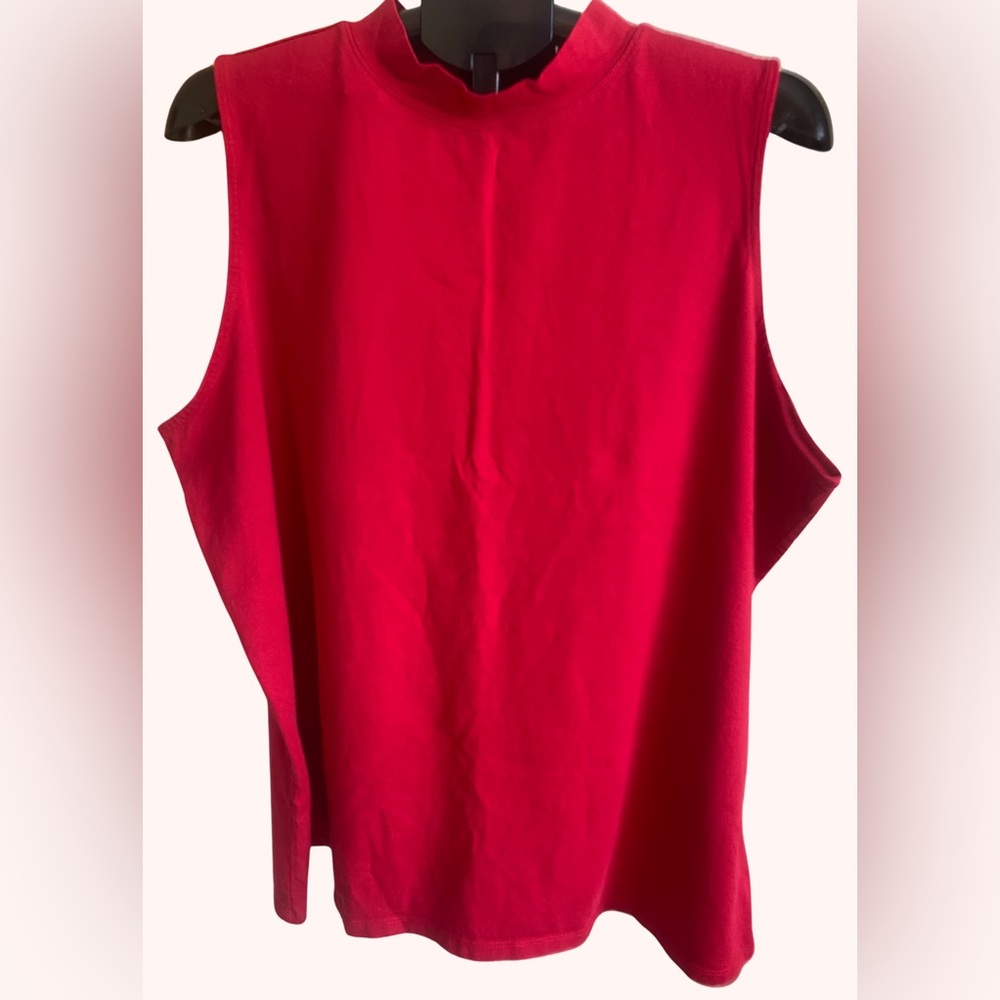 Muscle Tee: CJ Banks 3XL Tank Top Shirt Red Mock Turtleneck Sleeveless Cotton